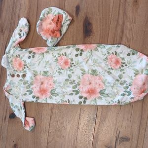 Newborn Floral Gown Girls With Matching Hat